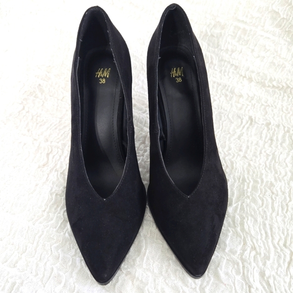 Women's Black Suede High Heel Pumps Pointed Toe Sz 7 Corpcore Minimalist Shoe - Picture 2 of 12